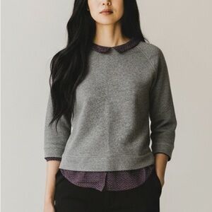 LOFT Gray Sweatshirt Sweater Peter Pan Collar Layered Hem Work Top XS